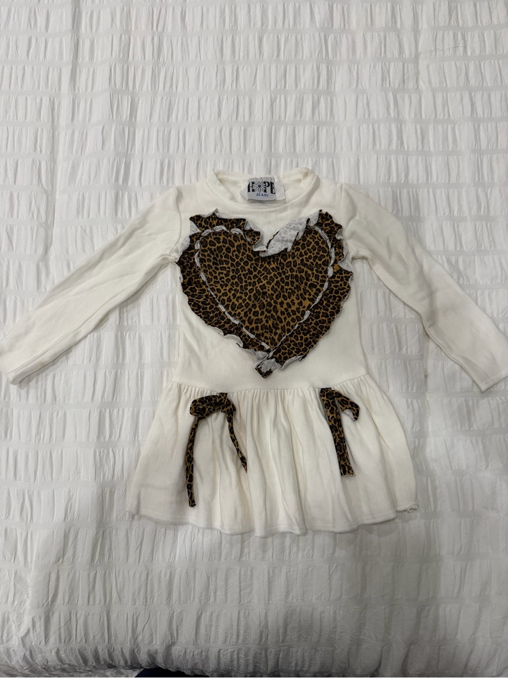 Hope's Cream Knit Dress with Leopard Heart